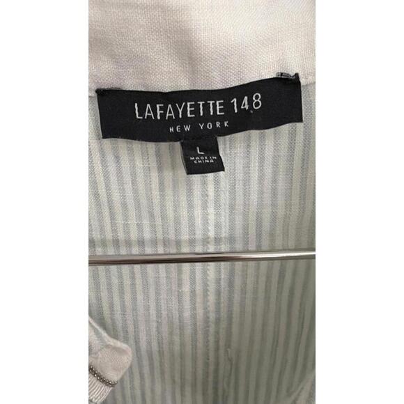 Lafayette 148 New York 100% Linen striped button up blouse size Large - Picture 5 of 9